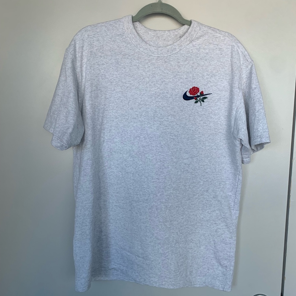 Nike Heather Gray Tee with Red Rose Detail